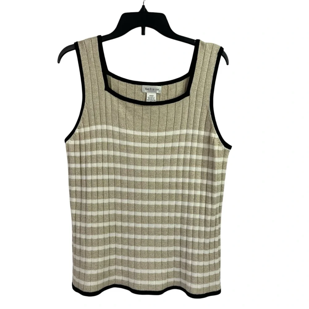 Van Heusen Knit Cardigan Tank Top Set Beige Stripe 2 Piece XL - Picture 11 of 15